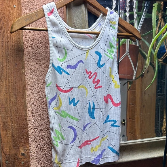 Vintage Early 90’s Racerback Tank Abstract Pattern Top 100% Cotton Ribbed Small - Picture 5 of 5